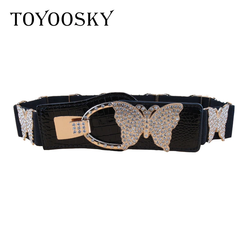 Роскошный дизайнерский женский пояс эластичный широкий Bling Стразы инкрустация Бабочкой Пряжка из сплава гладкая поверхность поясной ремень Femme