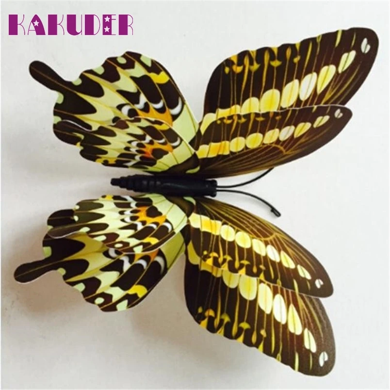 Kakuder vinilos decorativos para 12 шт 3D наклейки на стену двухслойные светящиеся бабочки