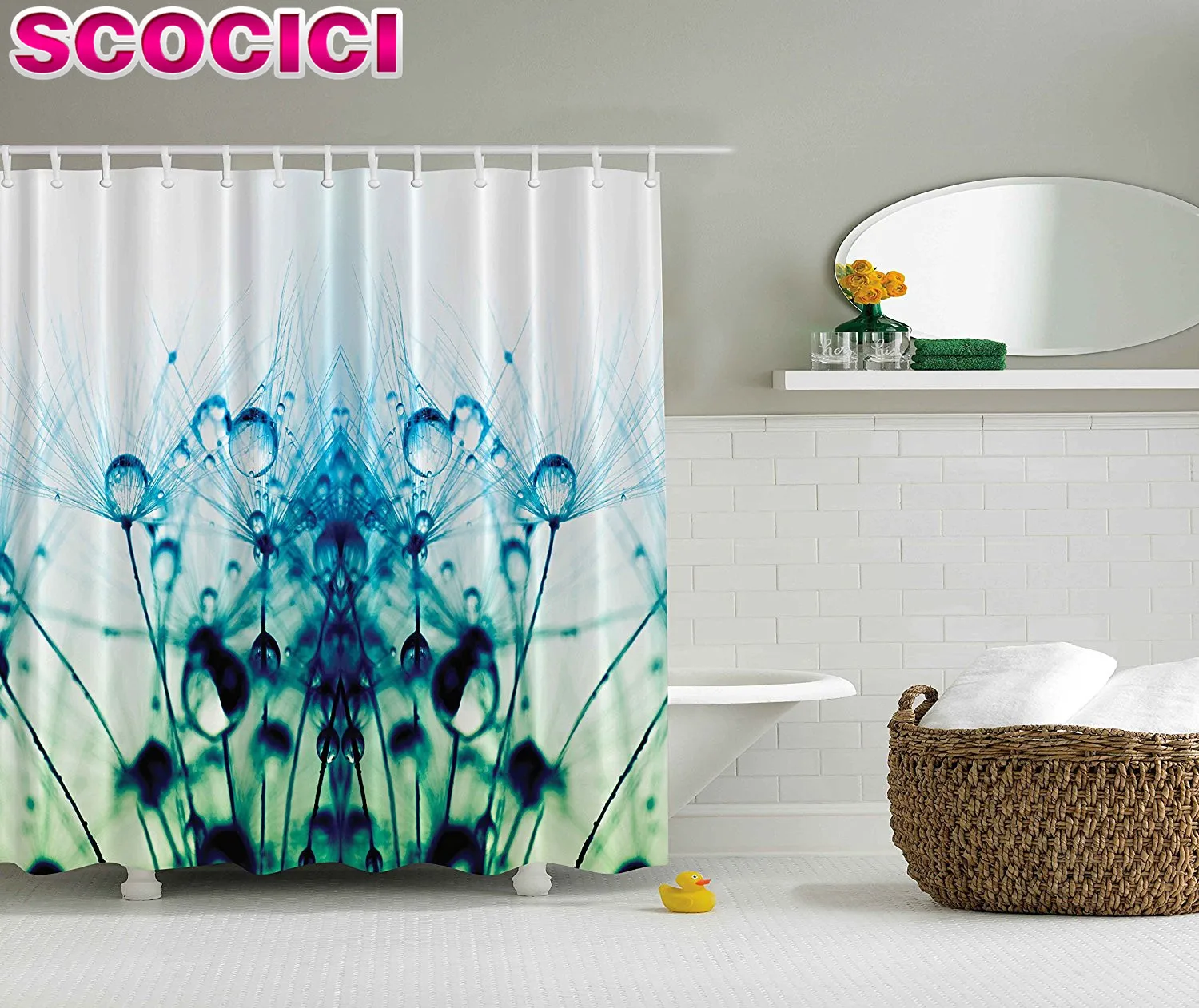 Extra Long Shower Curtain Waterdrop Joy Natural Life Serenity Abstract Art Green Turquoise Theme White Bathroom Oracle Flower Da