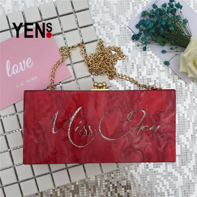 YENS изготовленные на заказ акриловые именные Сумки Уникальные буквы имя клатч Bling