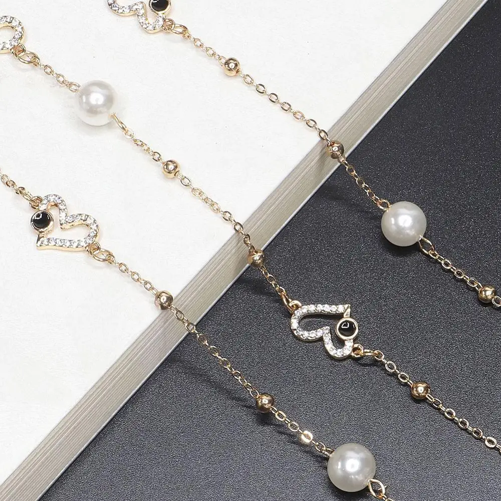 Хрустальное сердце жемчужные бусы солнцезащитные очки ремешок для очков шеи