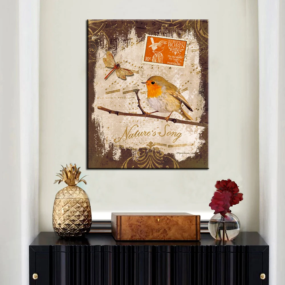 Современная картина маслом с изображением птиц на холсте животными для гостиной