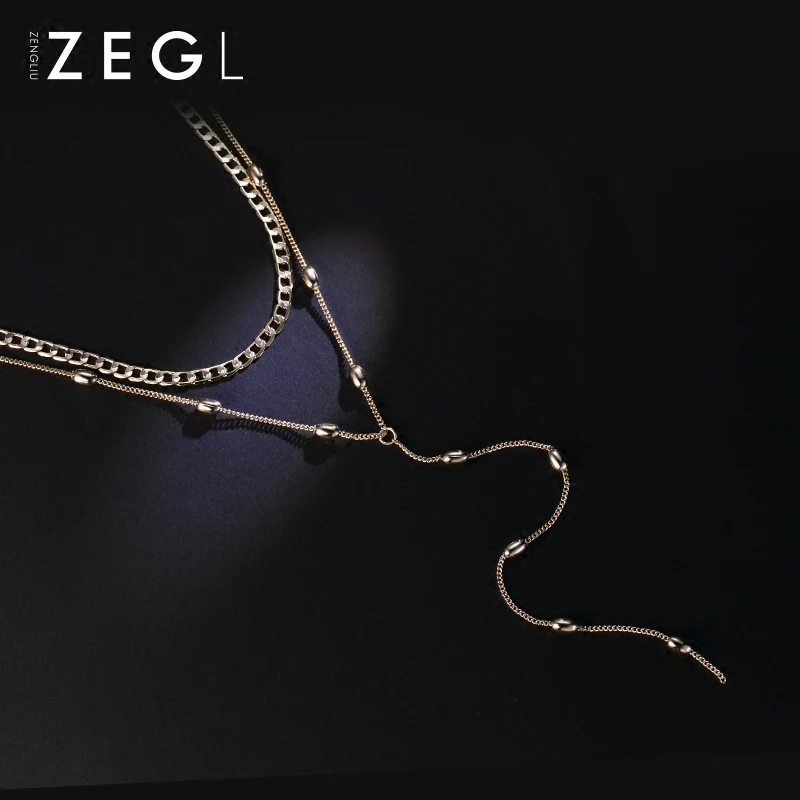 Женская двухслойная цепочка ZEGL простая для ключиц многослойное ожерелье| |