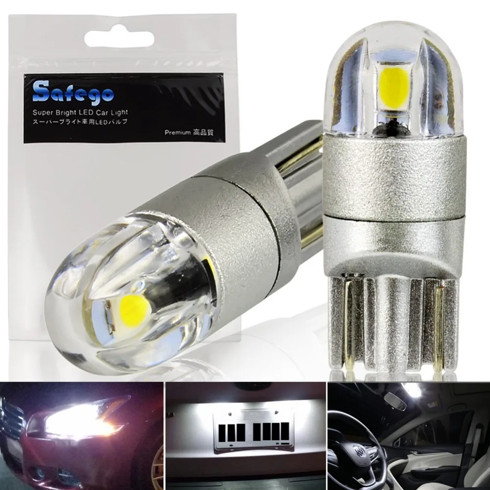 Safego светодиодный T10 w5w 168 194 автомобильные лампы 2 SMD 3030 супер яркий белый для салона