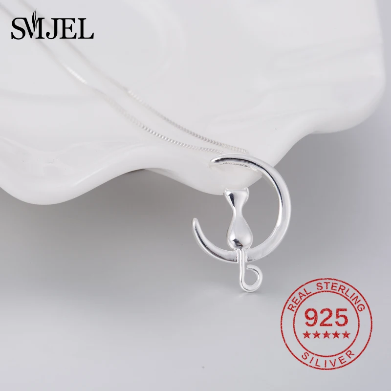 SMJEL Кошка Луна ожерелье с подвеской Серебряная звено цепи 925 стерлингового серебра ожерелье Счастливые ювелирные изделия для женщин подарок