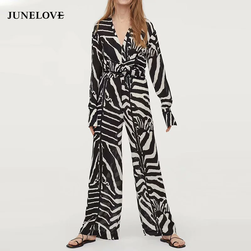 Женский винтажный комбинезон JuneLove Свободный с длинным рукавом рисунок животным
