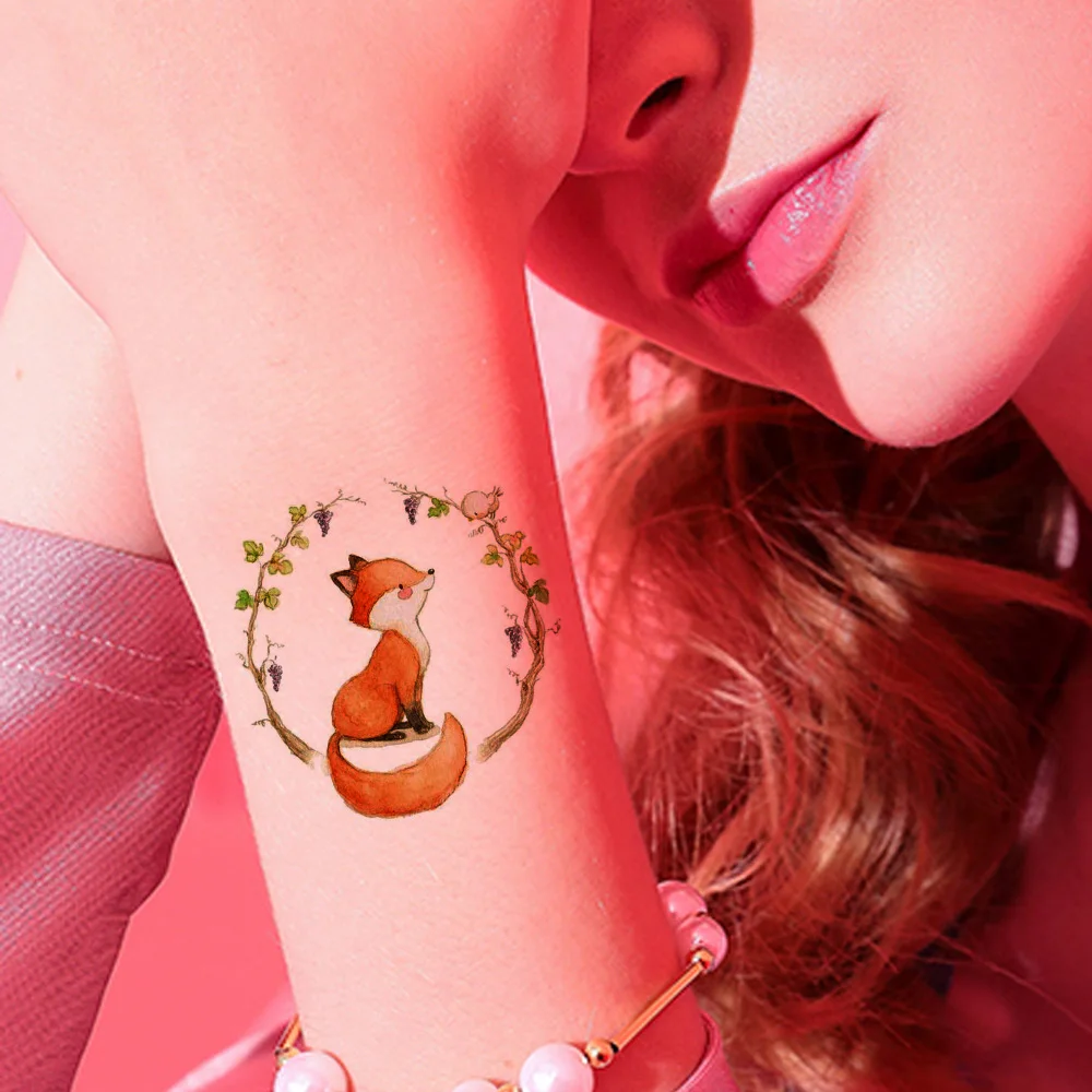 

Cute Flower Fox Squirrel Animals Waterproof Fake Tattoos Temporary Kids Hand Legs Small Tattoo Sticker Women Arm Art Tatoo Paste