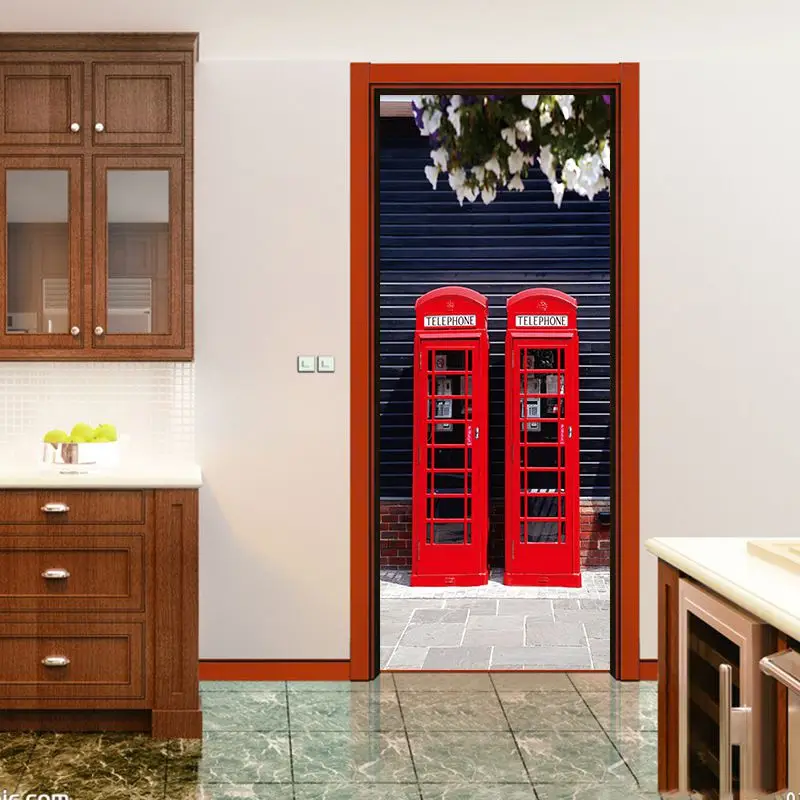 3D новейшая телефонная будка дверь наклейка обои модный Морден Стиль Лондон
