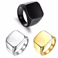 new fashion square big width signet rings fashion man finger men ring titanium steel jewelry