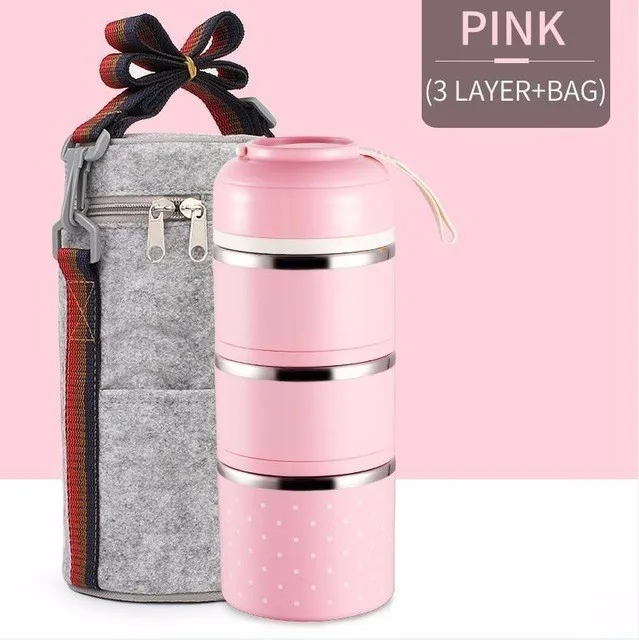 pink3 with bag Dropshopping японский, из нержавеющей стали Ланч-бокс Герметичный Тепловой Bento box для детей портативный милый Пикник школьный контейнер для еды - Цвет: pink3 with bag