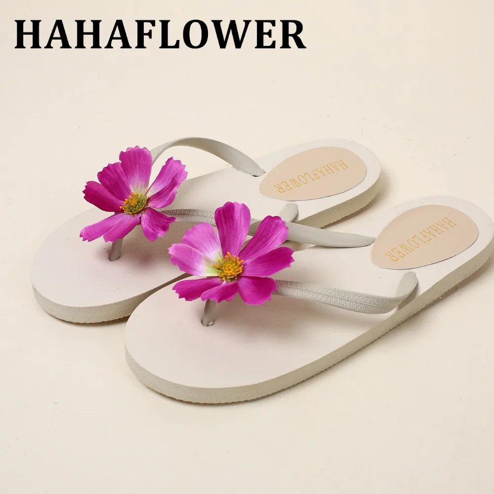 

HAHAFLOWER/2017 г.; летние женские сандалии с большой ромашкой; женские шлепанцы на плоской подошве