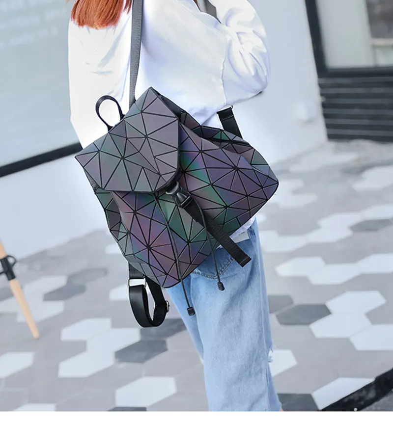 Светящийся женский рюкзак Mochila Feminina, Геометрическая посылка, складные сумки с блестками, школьные сумки для девочек-подростков