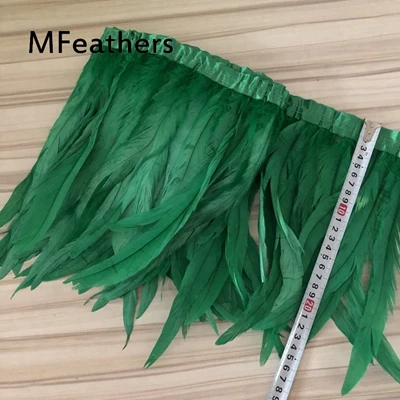 deep green 2 метра шампанского декоративные петушиные перья 35-40 см DIY куриное перо бахрома пришиты на атласную лента рождественские украшения полоски ремесло - Цвет: deep green