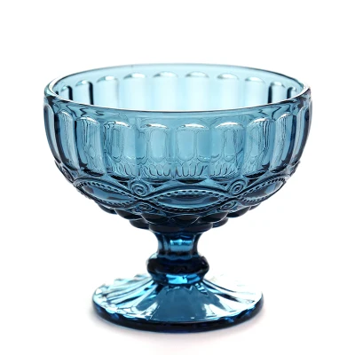 Floral blue HOUSEEYOU 4 цвета старомодный гравировальный стеклянный стакан для мороженого, салат, фрукты, десерт, миски, тарелка для закусок, блюда для дома, ресторана, бара - Цвет: Floral blue