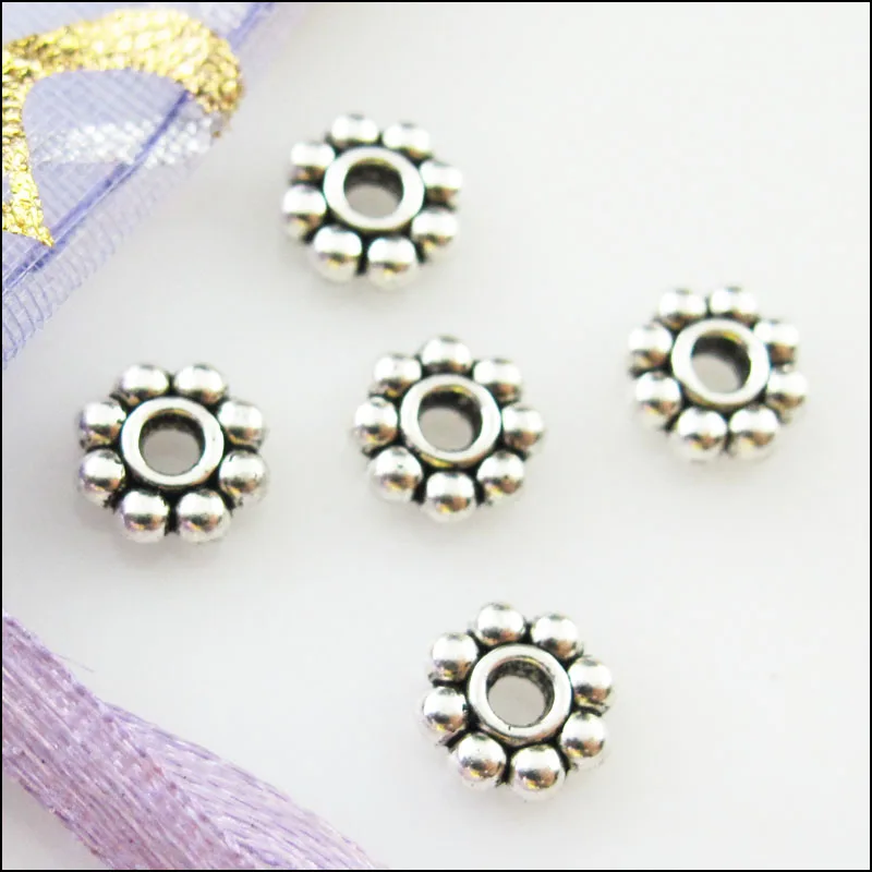 Новый 100 шт. Тибетский серебристый цвет крошечные бусин в форме маргариток