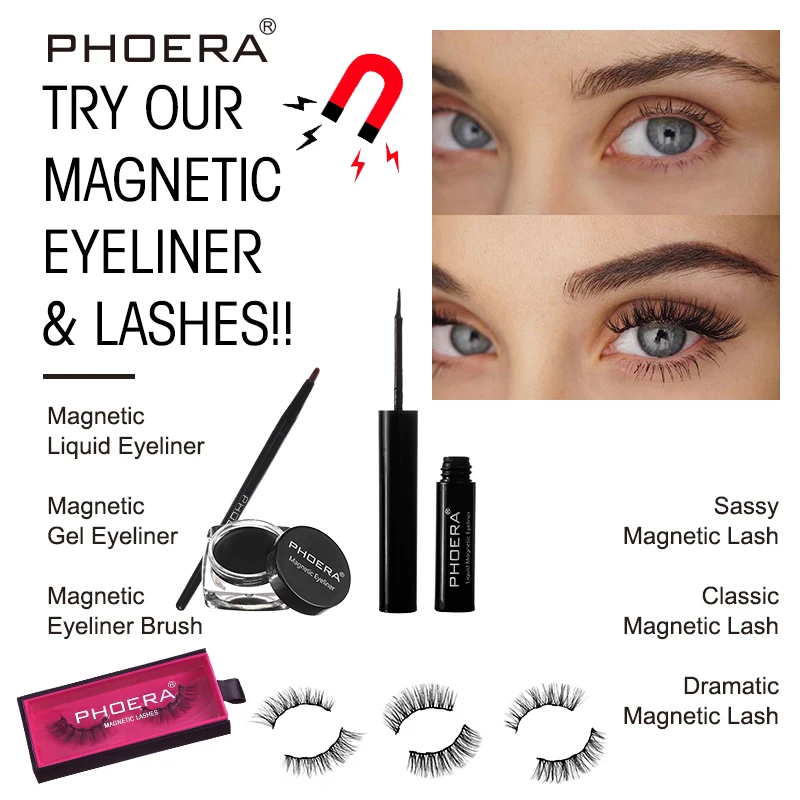 PHOERA Новый 3D норковый Магнитный Комплект ресниц профессиональный жидкий гель для