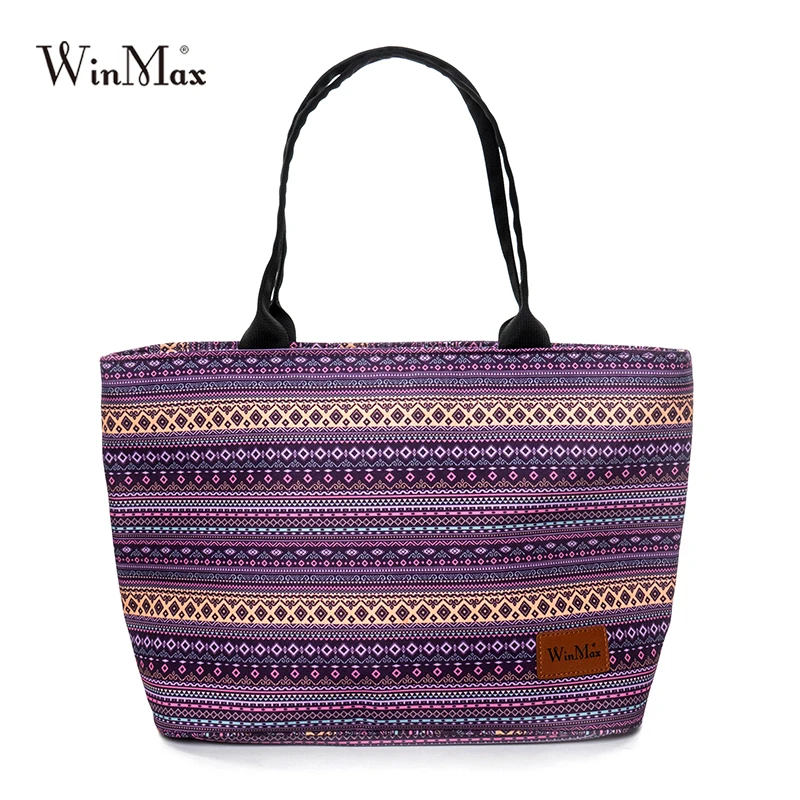 

Winmax 4 Colors Striped Shopping Bag Women Reusable Fruit Grocery Pouch Waterproof Easy Clean Recycle Organization Bag Purple