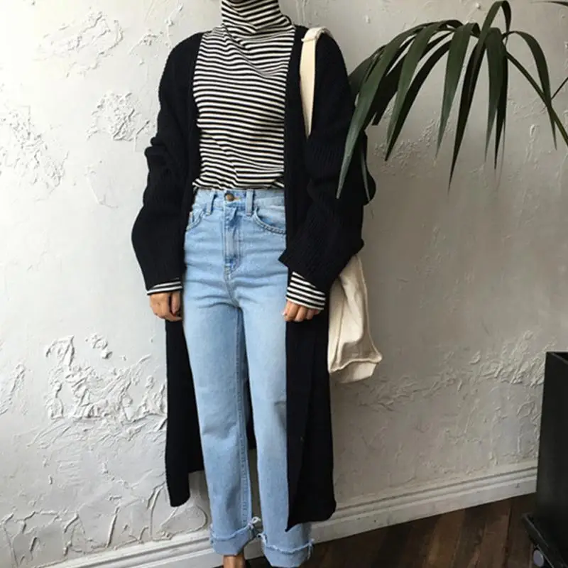 2018 осень зима Для женщин Вязание пальто плюс Размеры свитер с длинным рукавом