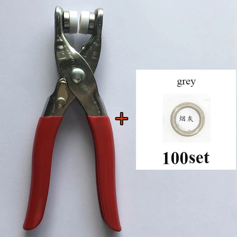 plier and 100 grey 100 набор, высокое качество, металлическая латунная зубчатая кнопка, 9,5 мм, 1 шт., плоскогубцы, инструмент и 100 набор, экологически чистые пресс-заклепки, Поппер-пряжка - Цвет: plier and 100 grey