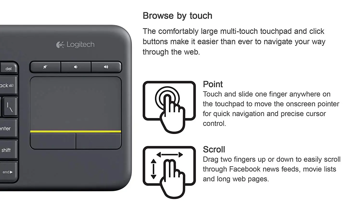 Logitech K400 Plus Wireless Touch TV Keyboard with Easy Media Control and Built-in Touchpad | Компьютеры и офис