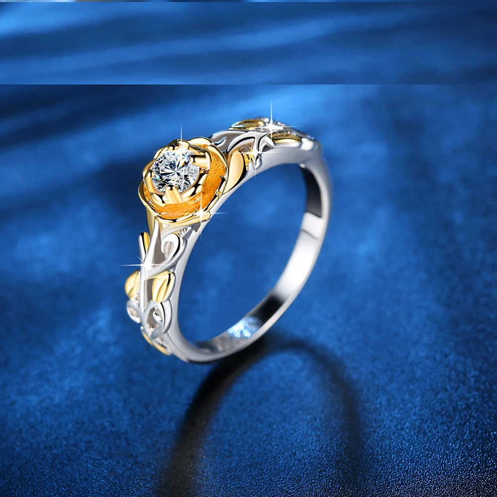 high quality rose flower Cubic Zircon Engagement Rings Rose Gold silver Color Wedding Jewelry gift For Men/Women Anel | Украшения и