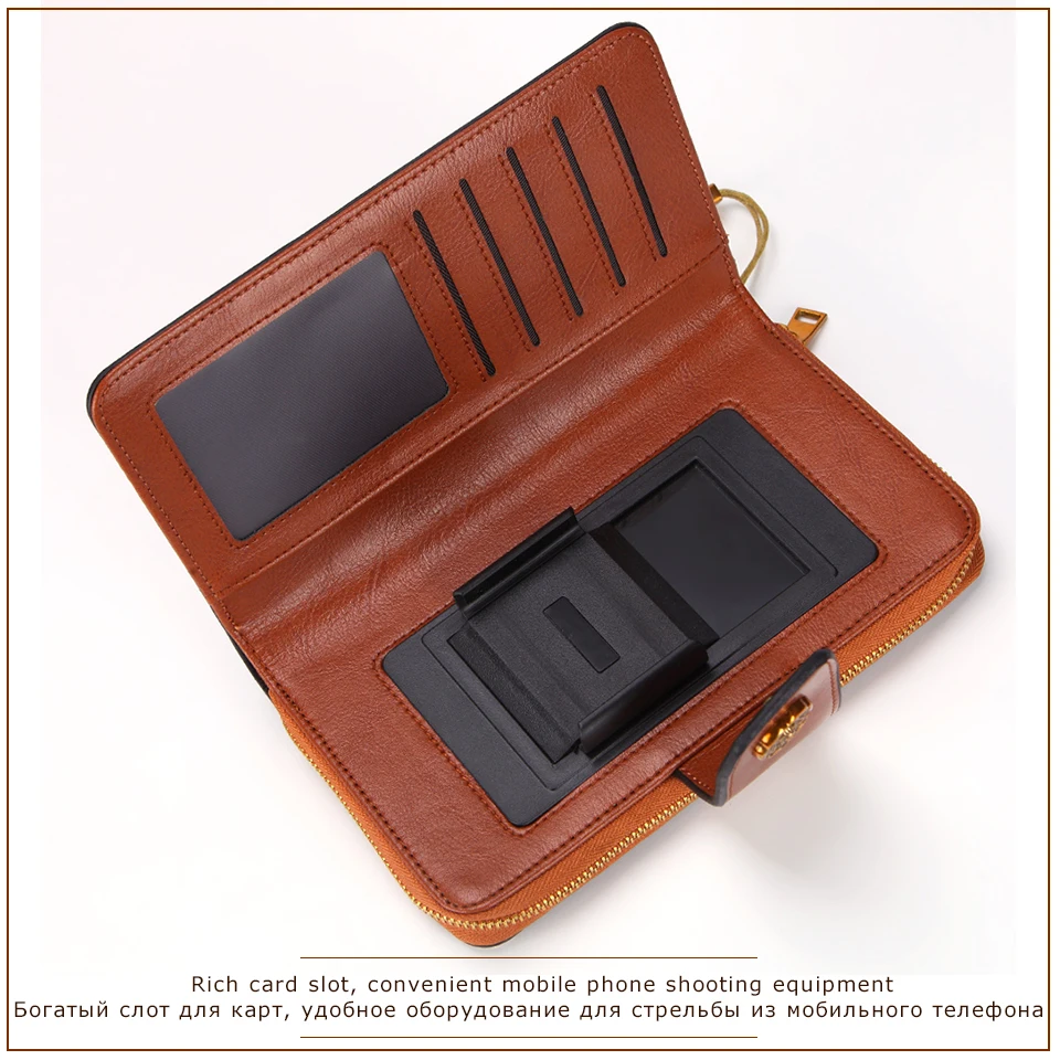 Muurdde Women Wallet Clutch Genuine Leather Wallets Female Organizer Cell Phone Clutches Money Bag Long Zipper Coin Purse Pocket