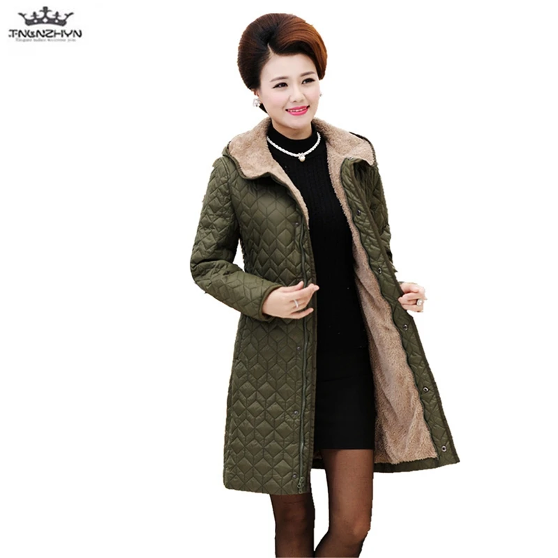 

2019 Plus size winter women's padded coat Outerwear Hooded warm middle-aged cotton coat thick lamb hair cotton jacket Parka