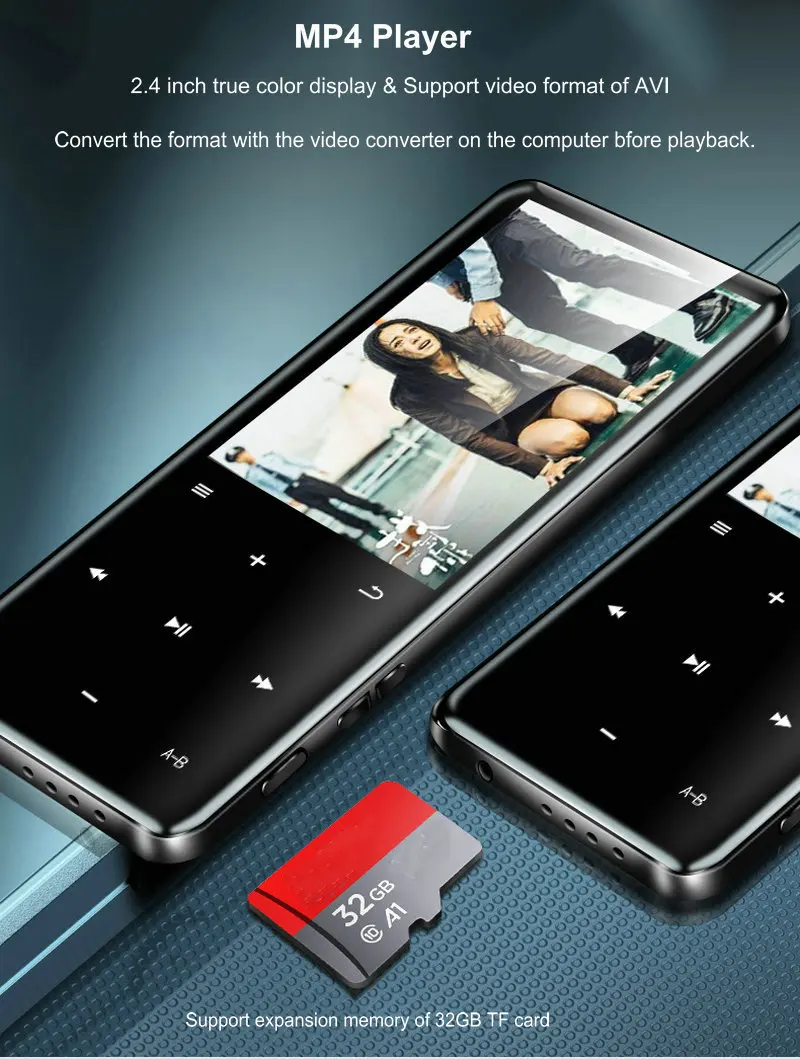MP4 плеер портативный Bluetooth 4,0 MP3 мультимедийный MP 4 Тонкий 2,4 дюймов сенсорный экран fm-радио видео HiFi плеер SD карта до 32 Гб