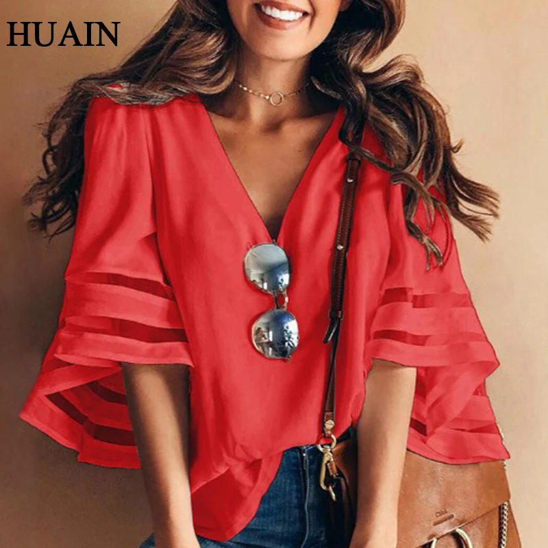 Для женщин Блузки на весну и осень 2018 новая сетка Лоскутная Блузка Европейский