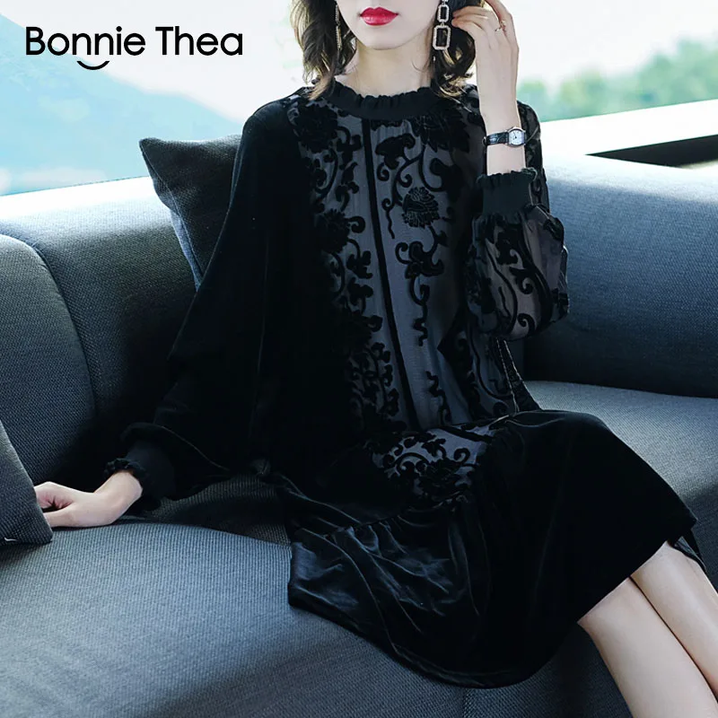 Женское вельветовое платье bonnie thea осеннее с высоким воротом винтажное для