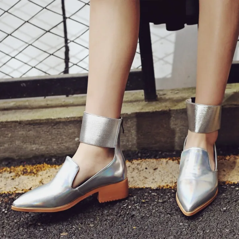 Plus Size 34-43 New Arrival Fashion Sexy Pointed Toe Ankle Elastic band Strap Flats Woman Low Heel Elegant Zip Women Shoes Boots