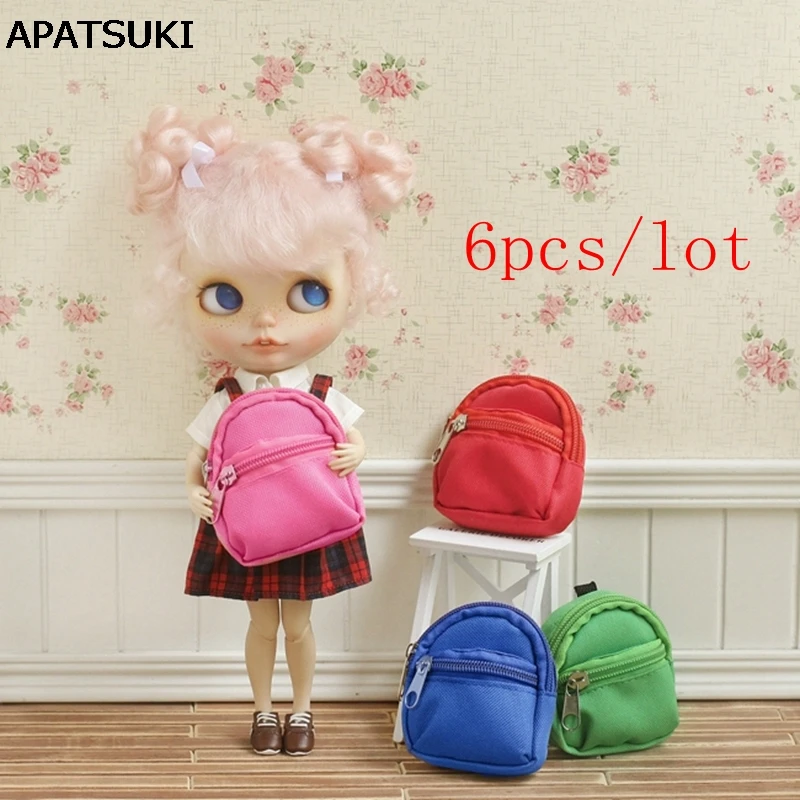 6 шт./лот оптовая продажа модный однотонный рюкзак для кукол 1:6 Blythe кукольного