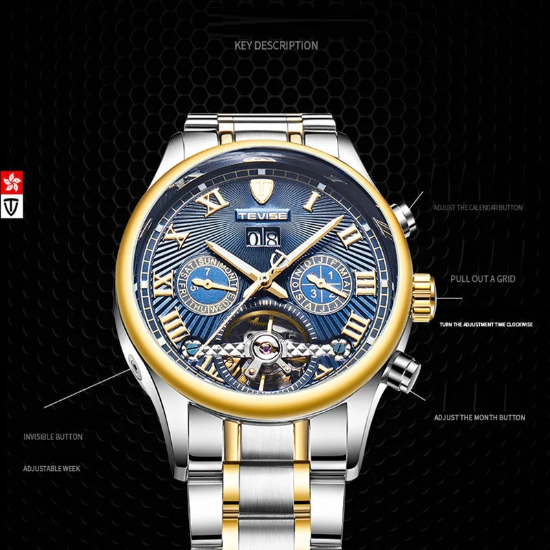 Для мужчин s Automatico Masculino Топ бренд TEVISE Новые Роскошные автоматические часы для мужчин Tourbillon механические часы спортивные военные часы