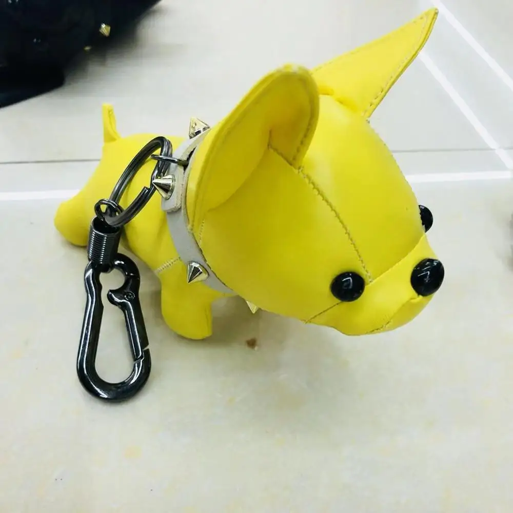 Yellow 1 Брелок с бульдогом из искусственной кожи животное собака брелок держатель сумка Шарм брелок Chaveiros бульдог сумка аксессуары панк стиль Pendan - Цвет: Yellow 1