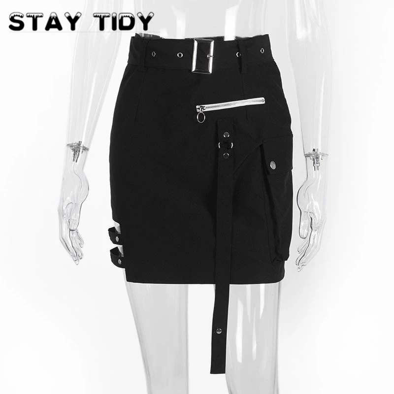 STAY TIDY Сексуальная Готическая стильная юбка с высокой талией вырезами сбоку