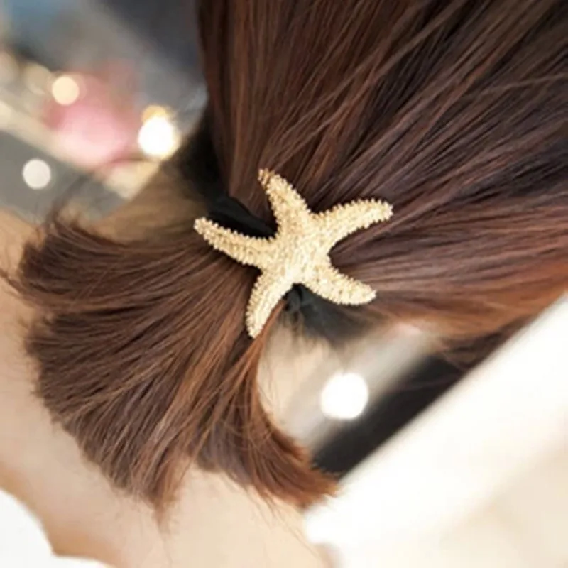 Женские резинки для волос с морской звездой золотистые/посеребренные эластичные