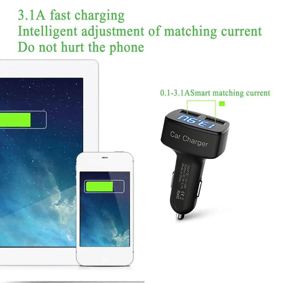 Автомобильное зарядное устройство 4 в 1 с двумя usb-портами DC 5 В 3.1A универсальное