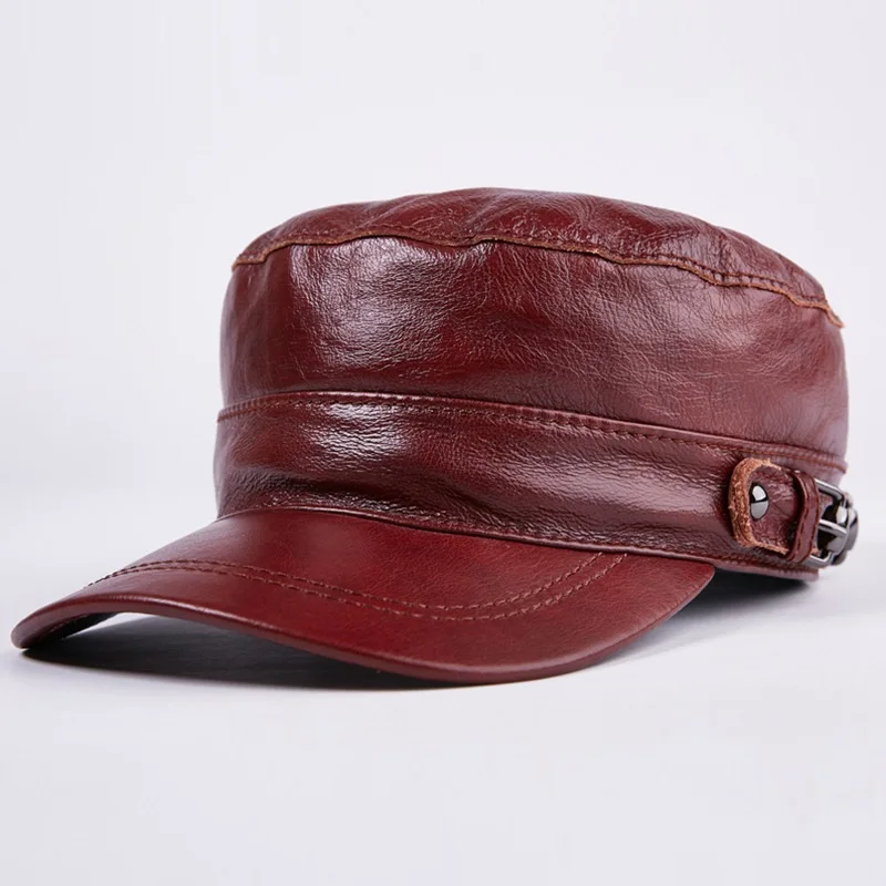 100% Genuine Leather Baseball Cap New Men's Real Male Adult Solid Adjustable Army Hat Winter Warm Peaked B-7204 | Аксессуары для