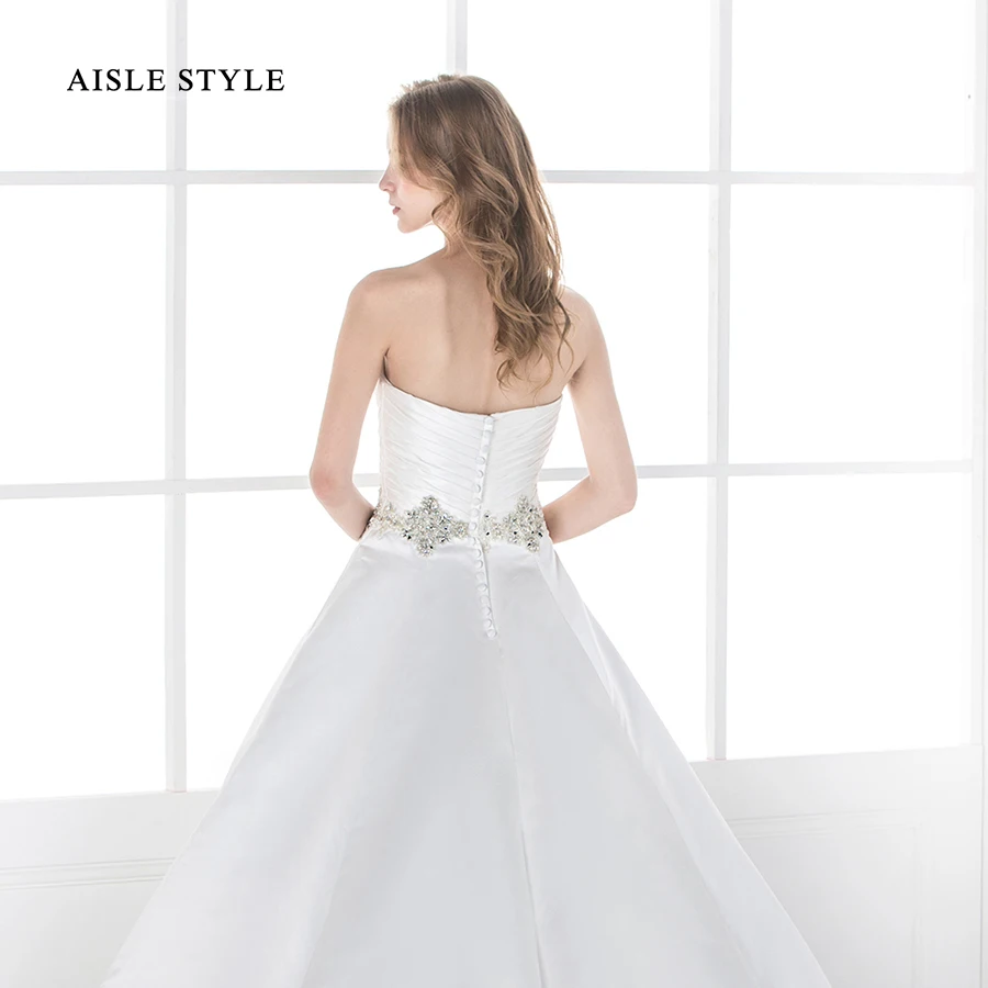 Modern Wedding Dresses 2017 Slim Cut A-line White Satin Puffy Gown Sweetheart Neckline With Beaded Belt for Classy Bride | Свадьбы и