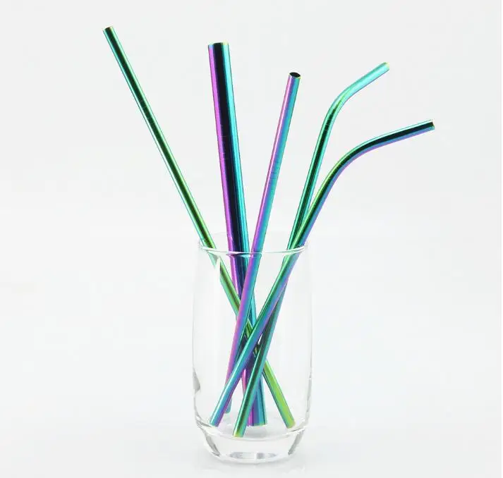 

Stainless Steel Colorful Drinking Straws Reusable Metal Straws With Cleaner Brush And Storage Pouch Bag