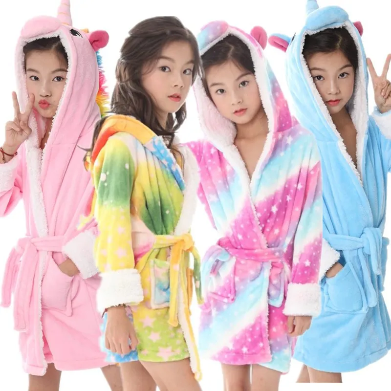 Kigurumi единорог с капюшоном Детские Банные халаты дети звезда Радуга банный халат