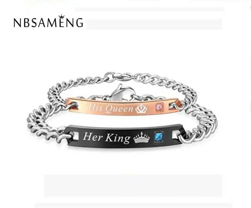 

Парные браслеты для мужчин его королева ее король розовый золотой цвет для влюбленных надпись браслет для детской вечевечерние ювелирные и...