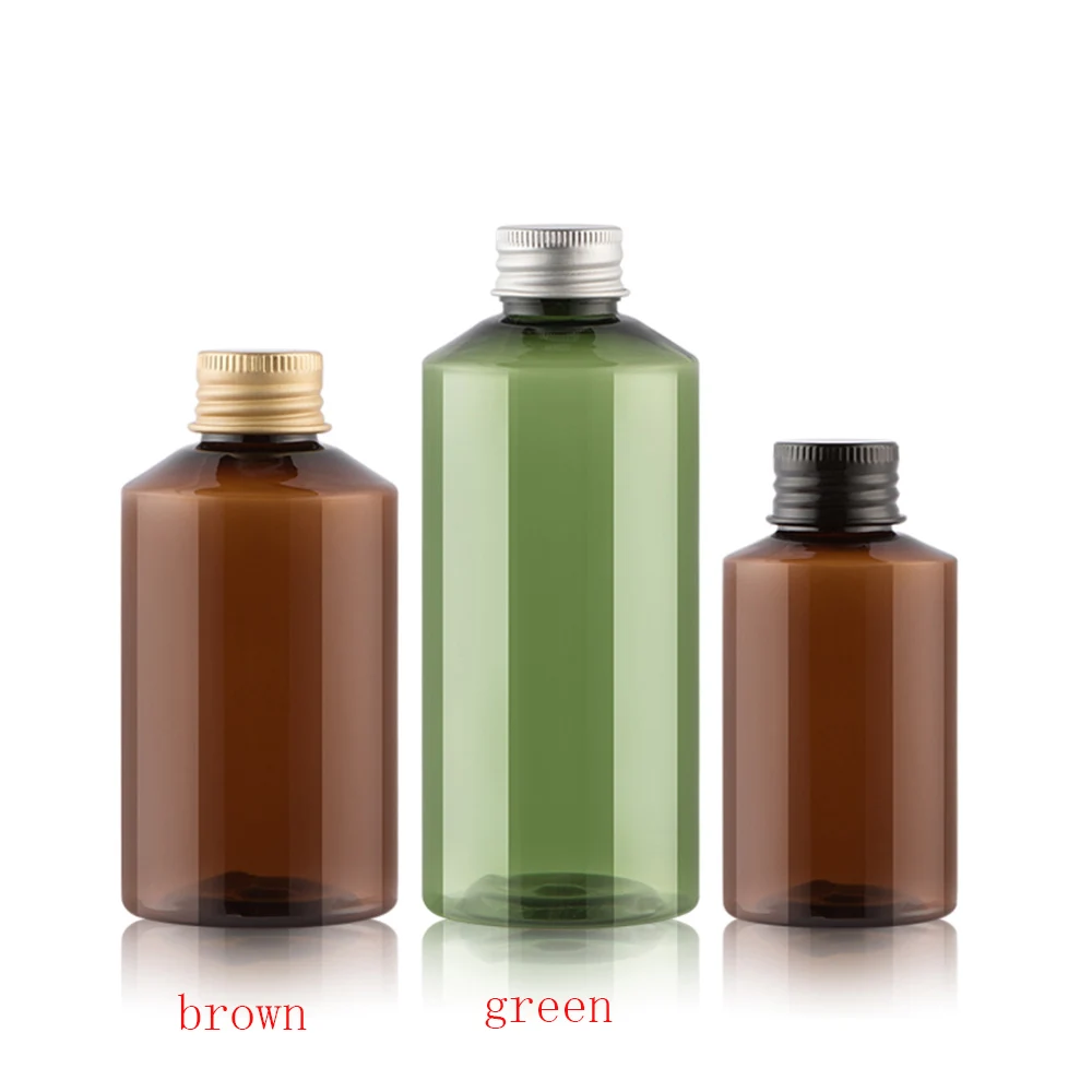

30pcs 150ml 200ml empty green brown plastic PET bottle Cosmetic container Aluminum bottle cap Liquid plug