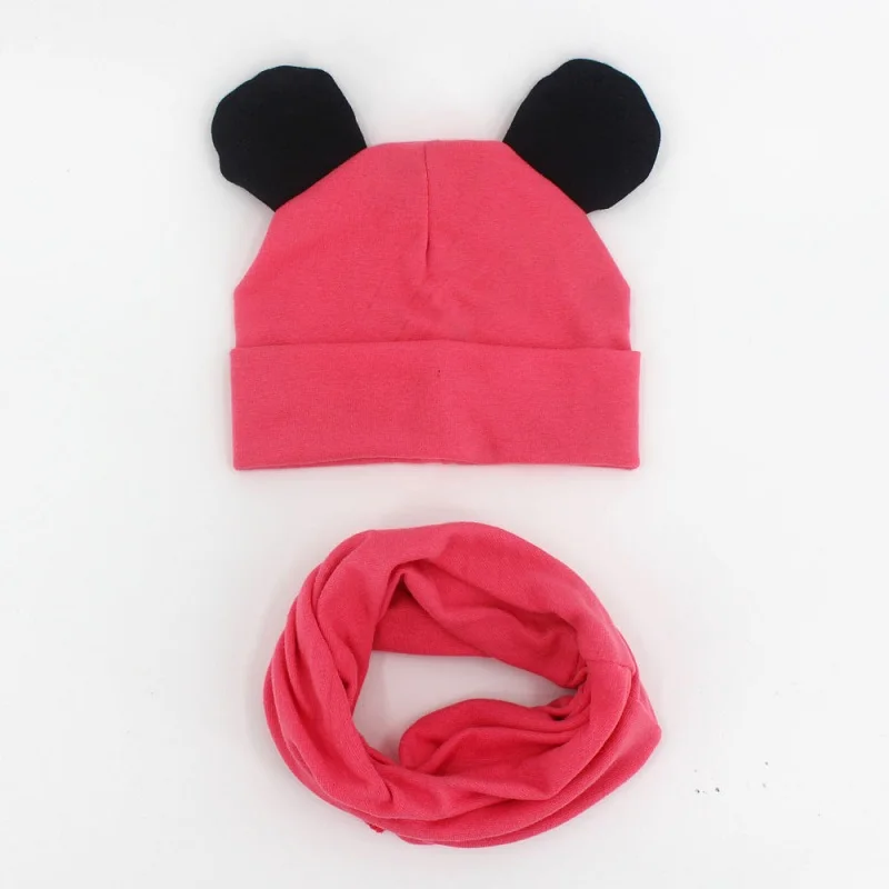 watermelon red 1 Baby Hat Cotton Ear Cap For Boys And Girls Winter Hat Scarf Set Children Boys Cap Scarf 2PCS - Цвет: watermelon red 1