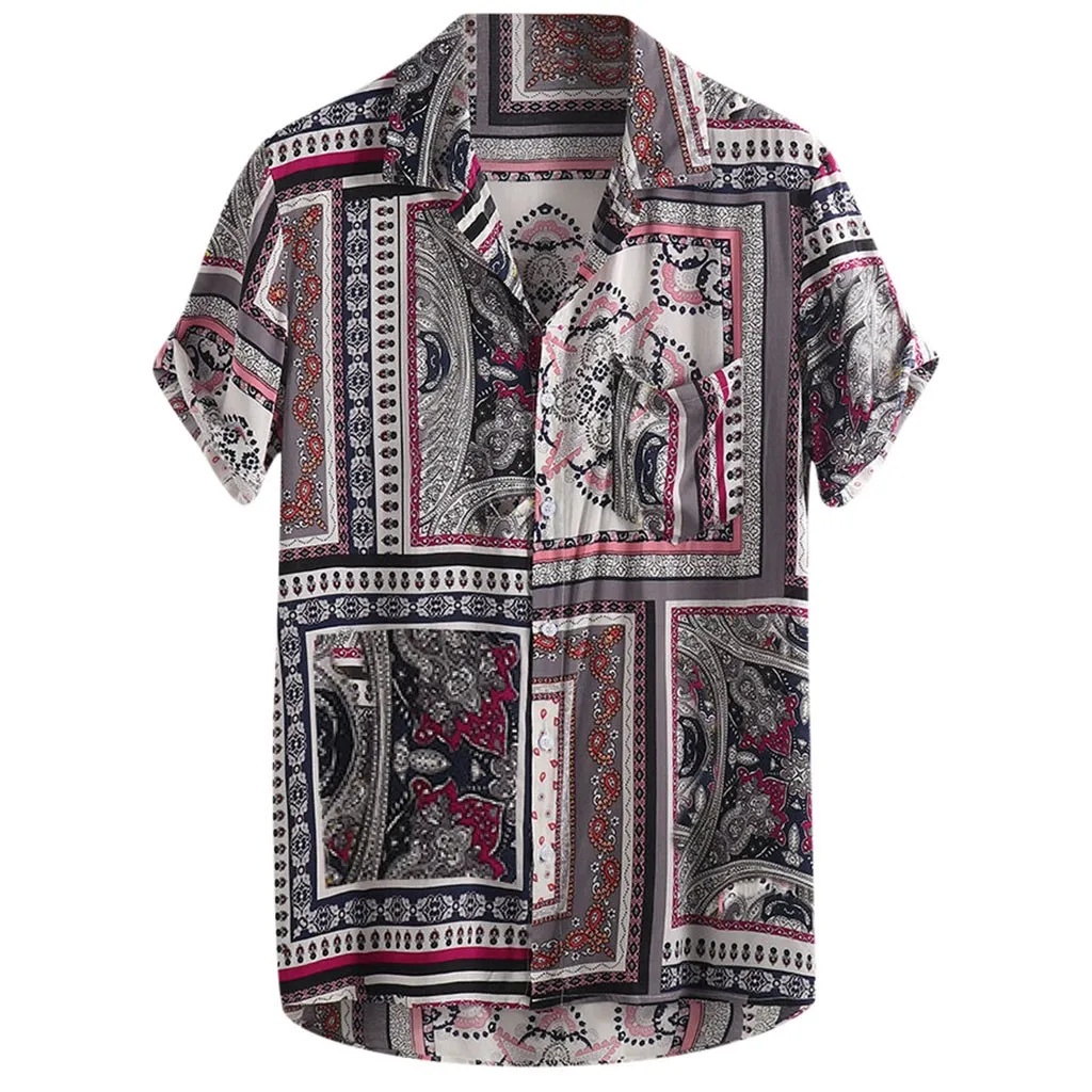 8156Red ISHOWTIENDA, новинка, мужская рубашка с леопардовым принтом, нагрудный карман, отложной воротник, короткий рукав, Повседневная Свободная рубашка, Camicia calda da uomo - Цвет: 8156Red