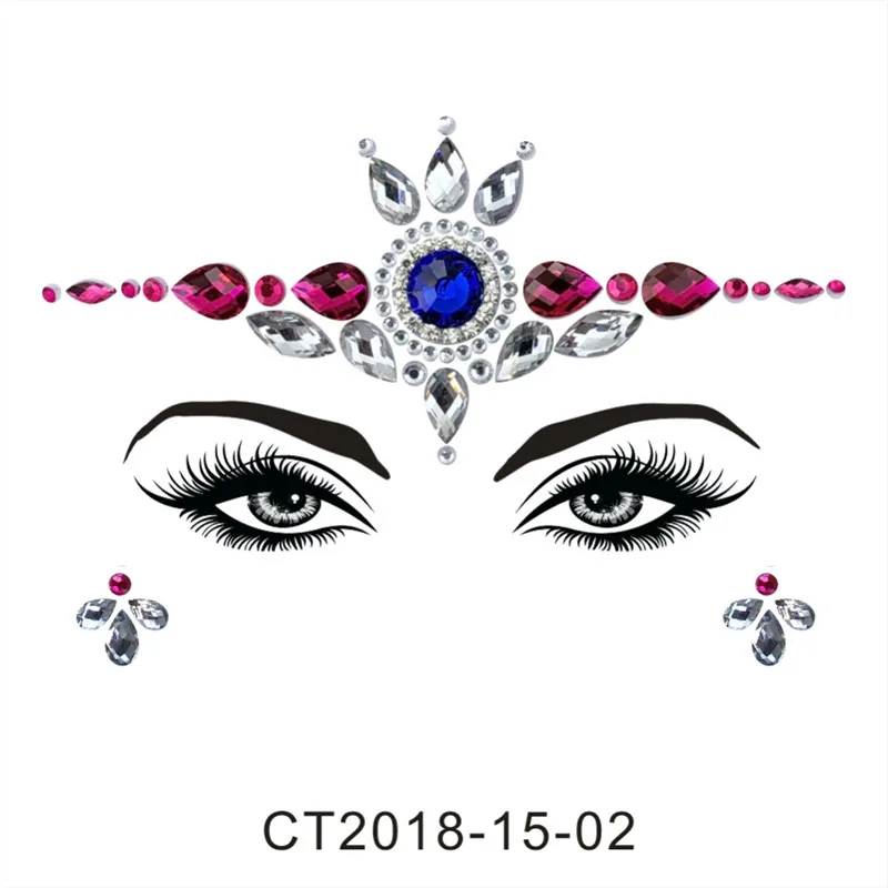 CT1502 Клей для лица, драгоценные камни, стразы, временная татуировка, драгоценности, праздничные Вечерние Блестки для тела, вспышка, Временные татуировки, наклейка, набор для макияжа - Цвет: CT1502