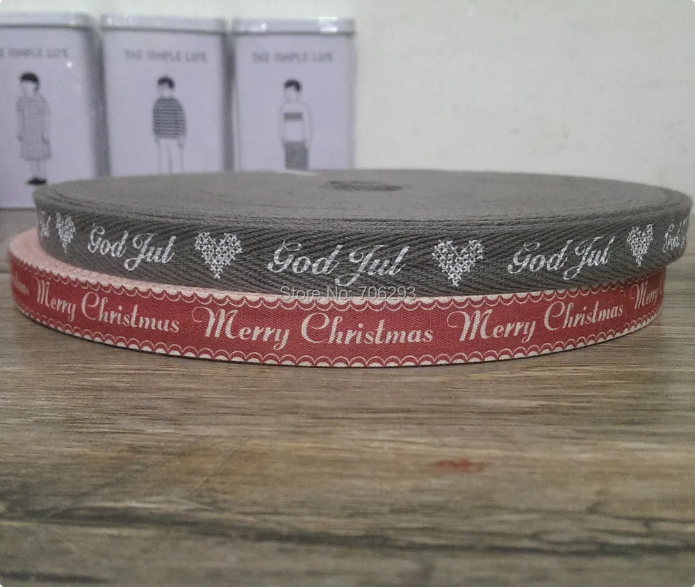 Хлопчатобумажная лента envIo gratis feliz navidad impresa GOD JUL и MERRY CHRISTMAS 15MMX100YARD|christmas straw|ribbon
