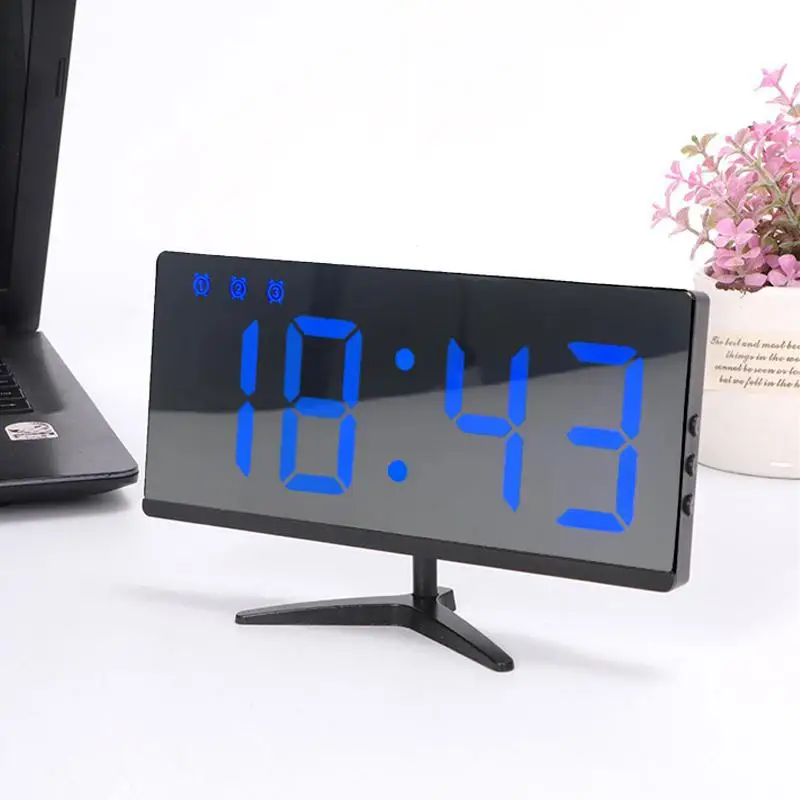black shell blue Температурные электронные часы с будильником цифровые часы Usb зарядка зеркальные часы для украшения дома светодиодный цифровой большой дисплей - Цвет: black shell blue