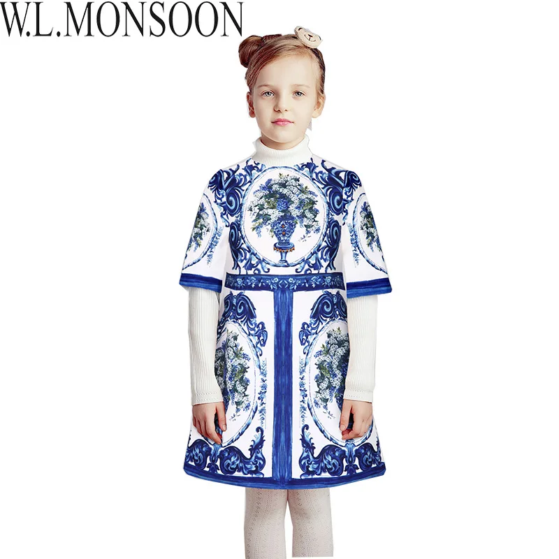 W. L. MONSOON/платье принцессы; Рождественская одежда; коллекция года; Брендовые платья для маленьких девочек; одежда для детей; детское зимнее платье с цветочным принтом