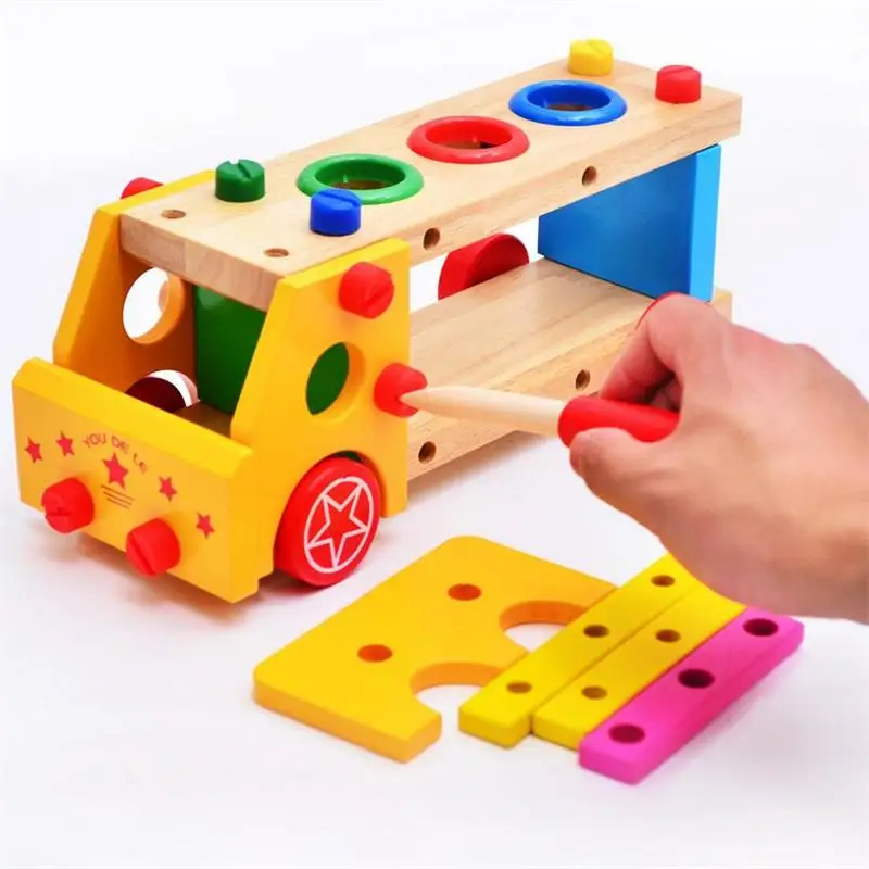 Wooden Assembled Screwdriver Multifunction Knock Ball Screw Car Assembly Model Puzzle Toys Children Kids Gifts Math | Игрушки и хобби